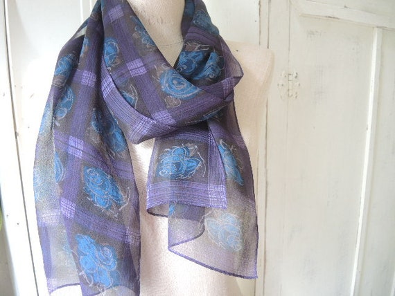 Vintage 1980s polyester scarf abstract purple she… - image 2