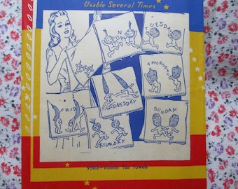 vintage 1940s Aunt Martha's hot iron transfer pattern 9503 Anthropomorphic vegetables  days of the week UNUSED