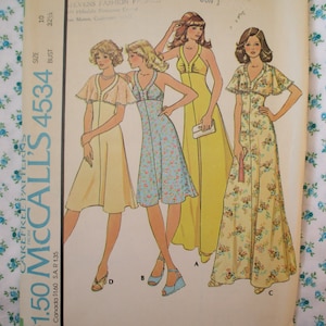 vintage 1970s McCalls sewing pattern 4534 misses high waisted dress size 10
