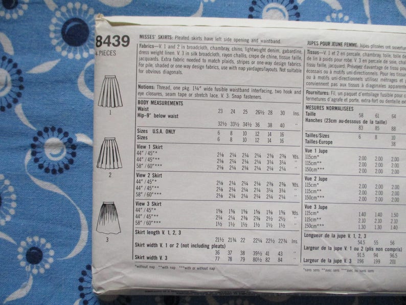 Pattern 8439 Vintage 1980s Simplicity Sewing Pattern 8439 Misses Pleated Skirts Size ...