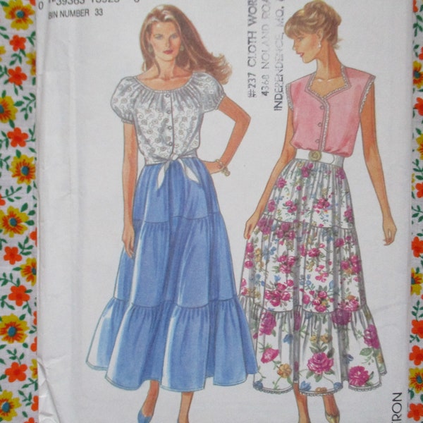 vintage 1990s simplicity sewing pattern 8361 misses tiered skirt and tops sizes PT-XL UNCUT
