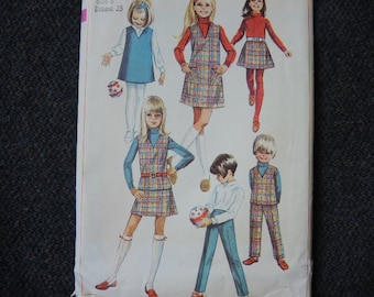 vintage 1960s Simplicity sewing pattern 7785 girls jumper or top skirt and pants girls size 6