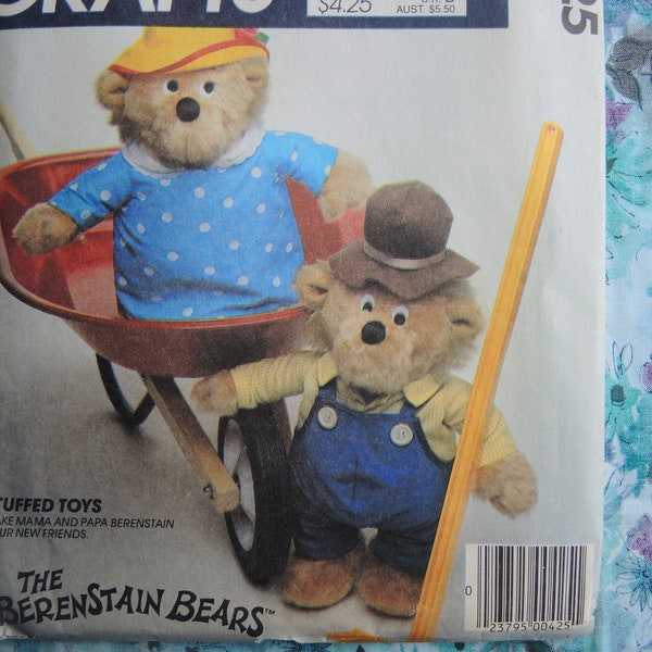 vintage 1980s McCalls sewing pattern 9325 Berenstain Bears Mama and Papa Bear with clothes UNCUT