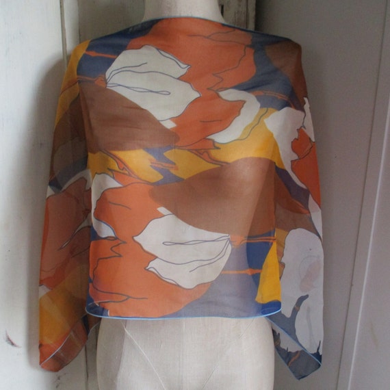 Vintage 1970s sheer nylon scarf abstract floral f… - image 1
