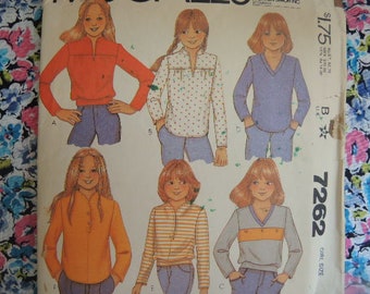 vintage 1970s McCalls sewing pattern 7262 girls tops for stretch knits only  size 7