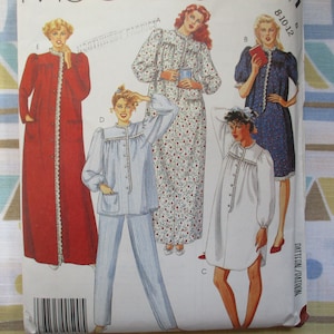 Vintage 1980s McCalls sewing pattern 2191 nightgown night shirt pajamas and robe size 8 & 10
