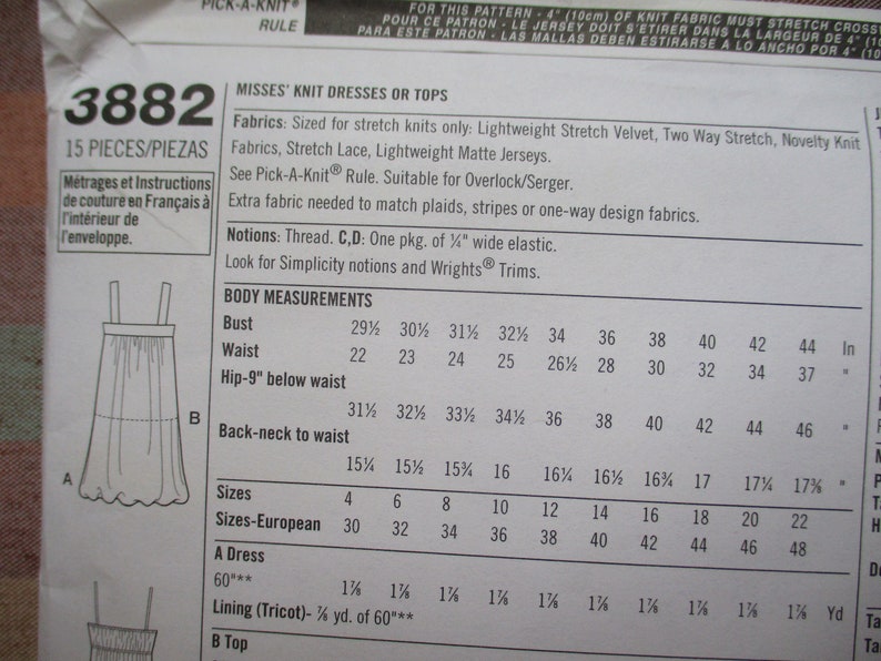 2000s Simplicity Sewing Pattern 3882 Misses Knit Dresses or Tops UNCUT ...