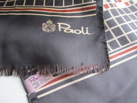 Vintage 1970s Paoli fringed acetate scarf geometr… - image 5