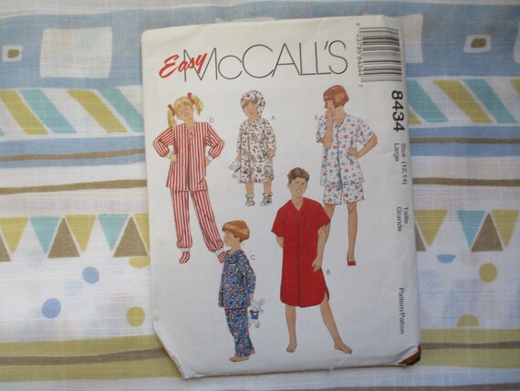 Vintage 1990s Mccalls Sewing Pattern 8434 Childs Sleepwear