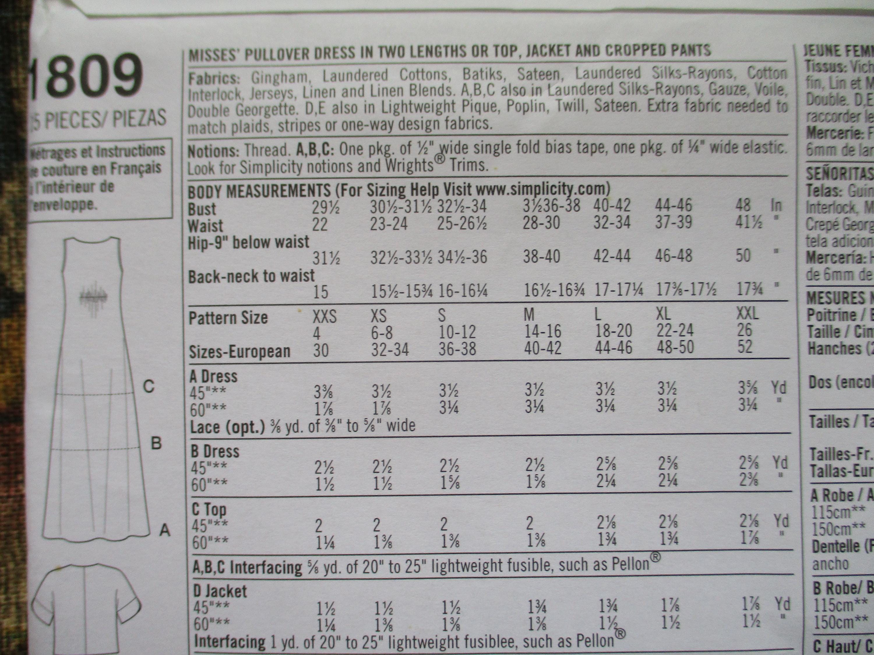 2010s Simplicity Sewing Pattern 1809 Misses Dress in Two Lengths or Top ...