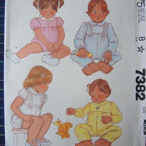 May include: A pattern sheet for sewing children's clothing. The sheet features four illustrations of children wearing different styles of dresses and shirts. The text on the sheet includes "7382" and "Size Medium".