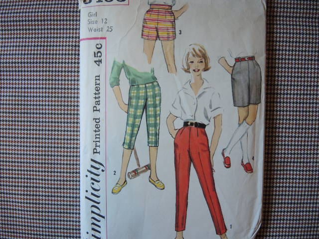 1950's Simplicity Cigarette Pants, Pedal Pushers, Jamaica Shorts