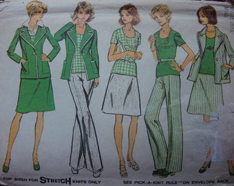 vintage 1970s Simplicity sewing pattern 6235 misses unlined jacket top skirt and pants size 12