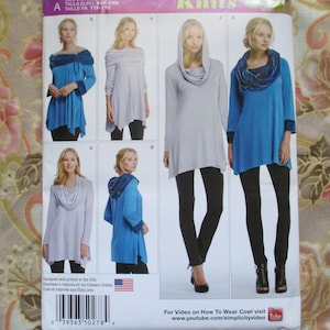 2010s Simplicity sewing pattern 0278 misses knit tunics sizes XXS-XXL UNCUT