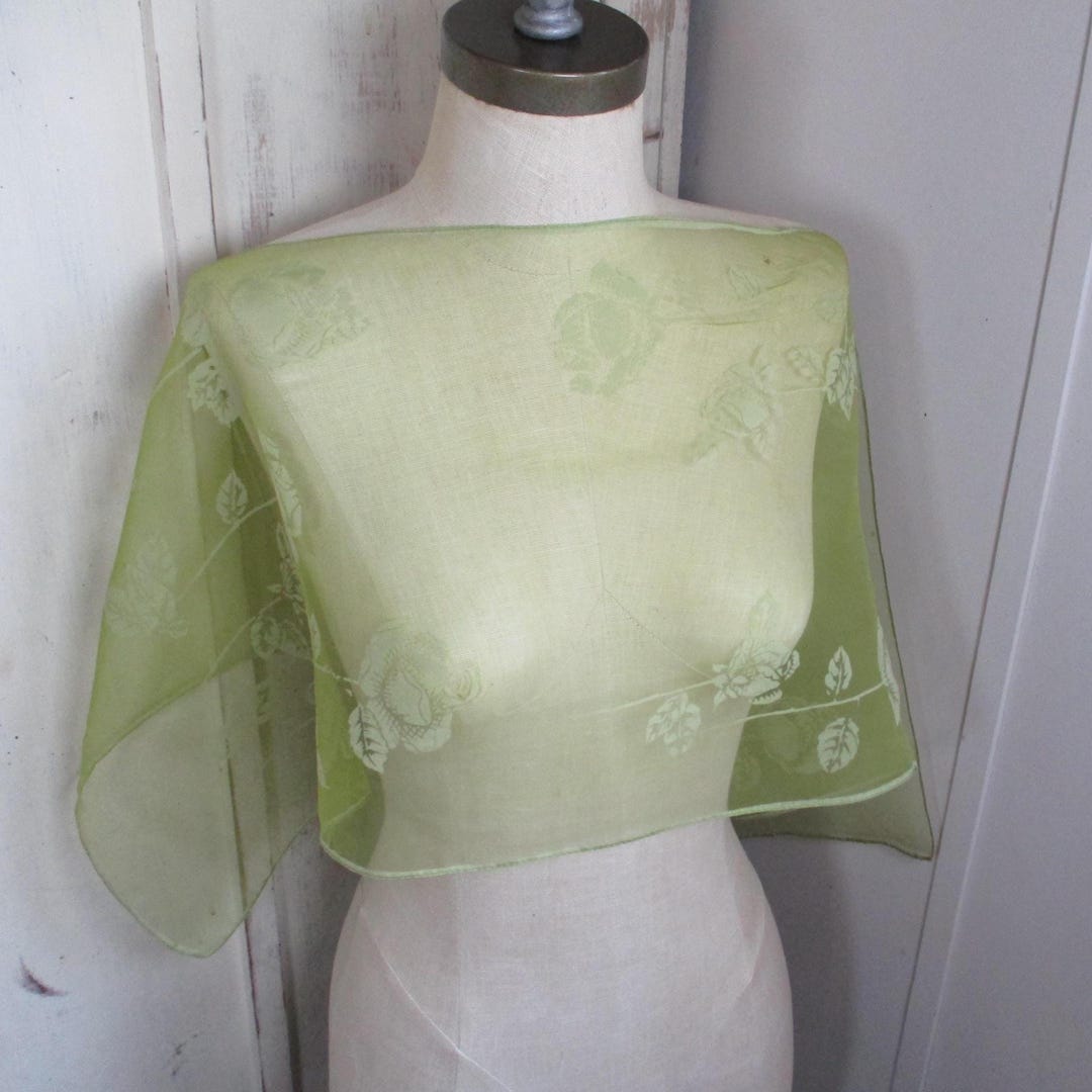 Nilon Scarf Vintage 1960s Ground Nylon Scarf Sheer Olive Green Floral Roses 12 X 41 ...