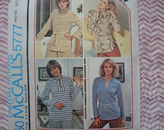 vintage 1970s McCalls sewing pattern 5777 set of tops for stretch knits only size medium