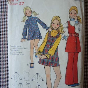 vintage 1960s Butterick sewing pattern 6298 Girls size 8 jumper dress blouse and pants