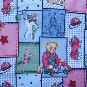 Vintage jaren 1980 stof katoen poly blend nieuwigheid teddyberen kinderkamer print 44 inch breed BTY