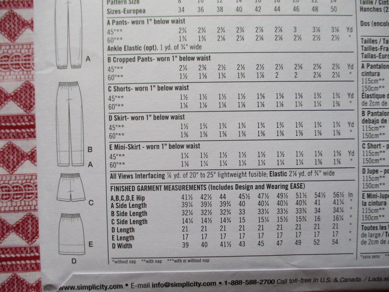 2000s Sewing Pattern Simplicity 1887 Misses Pants Skirt and Shorts ...