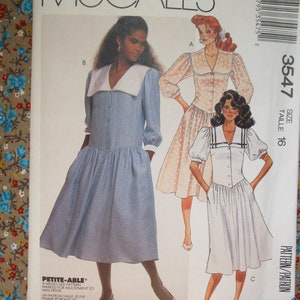 vintage McCalls-naaipatroon uit de jaren 80 3547 ONBESNEDEN jurk met verlaagde taille maat 16