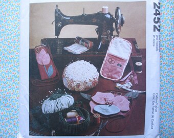1990s McCall's sewing pattern 2452 sewing accessories pin cushion sewing pouch armchair caddy UNCUT