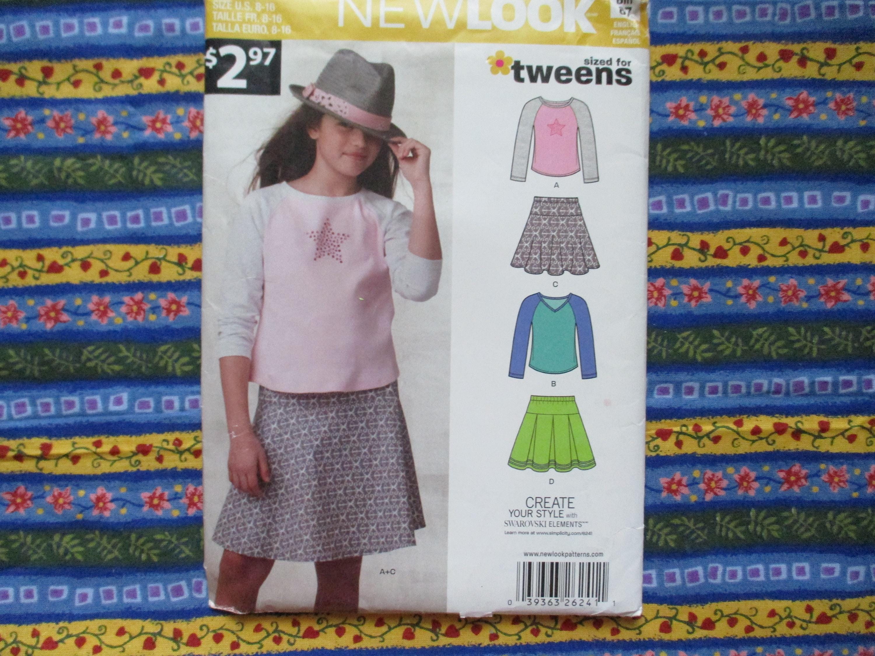 2010s New Look Sewing Pattern 6241 Tweens Skirt and Top UNCUT Size 8-16 ...