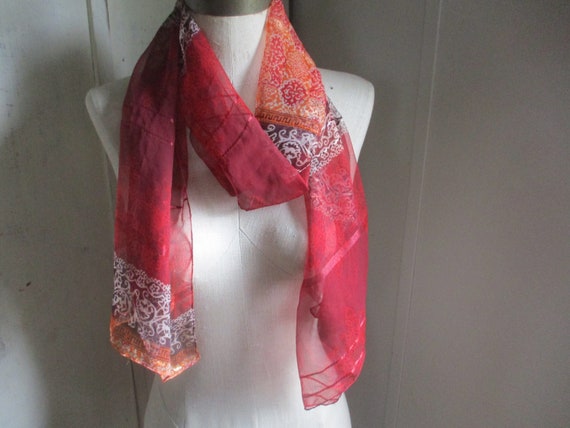 Vintage sheer shimmery silk like polyester scarf … - image 6