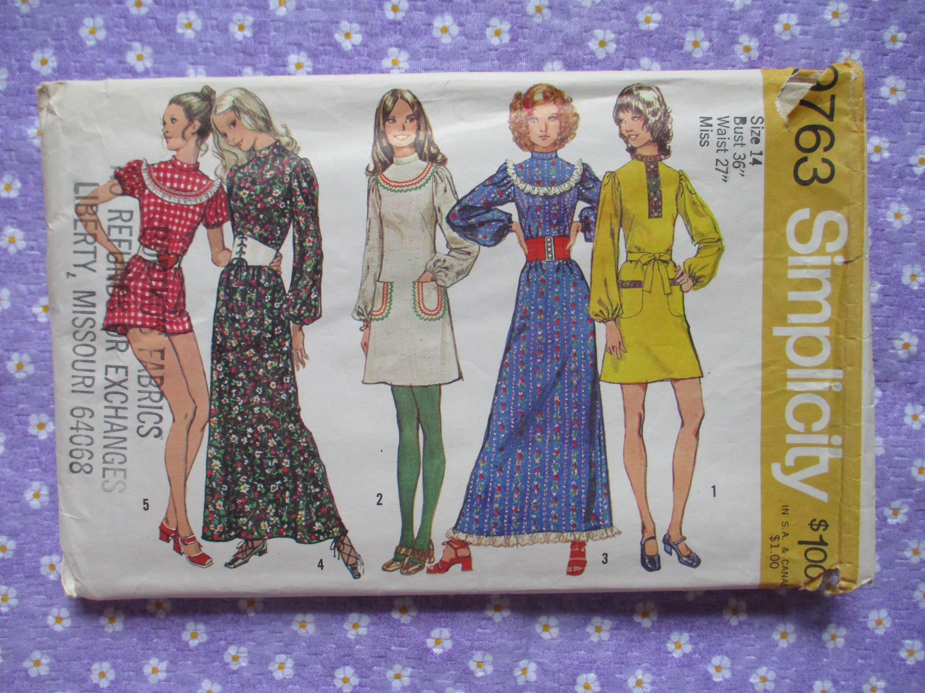 Vintage 1970s Simplicity Sewing Pattern 9763 Misses Dress in Two ...