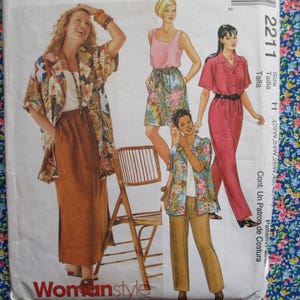 1990s sewing pattern McCalls 2211 Woman&#39;s shirt top pull on pants or shorts and pull on skirt  UNCUT size 22W-24W-26W-40-42-44