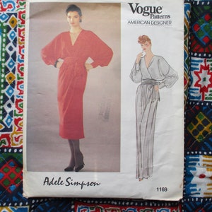 vintage early 1980s Vogue sewing pattern American Designer Adele Simpson misses wrap dress in two lengths  size 8 UNCUT
