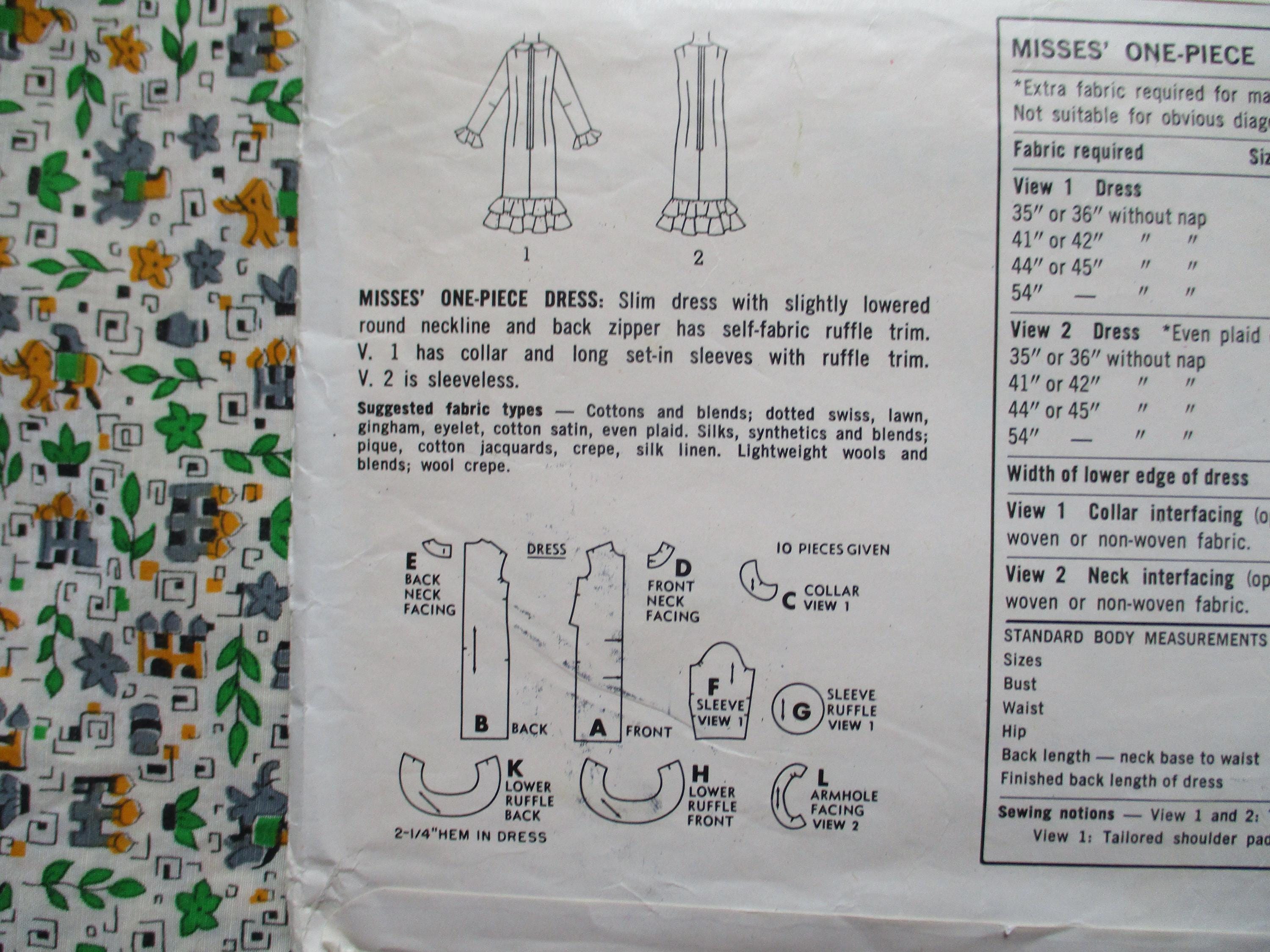 Vintage 1960s Simplicity Sewing Pattern 6385 One Piece Dress With ...