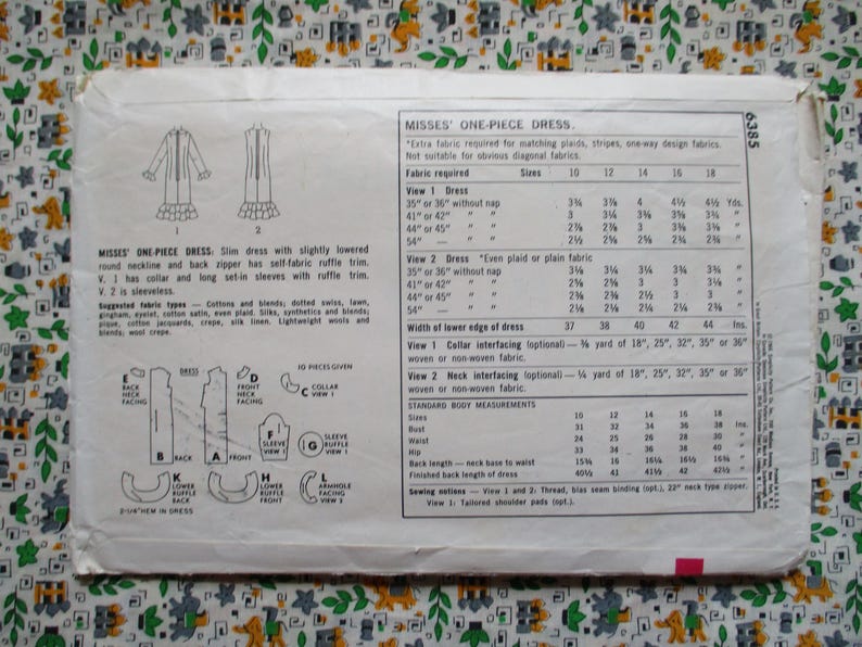 Vintage 1960s Simplicity Sewing Pattern 6385 One Piece Dress With ...