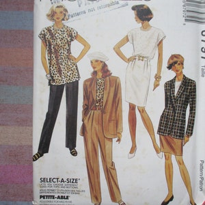 Vintage 1990s sewing pattern McCalls 6797 Misses unlined jacket top in two lengths skirt and pants size 8-10-12 UNCUT