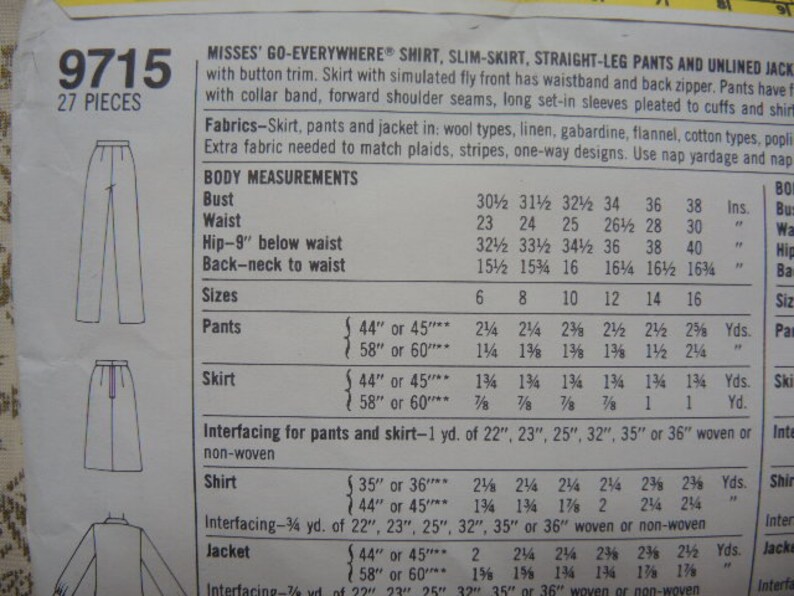 Vintage 1980s Sewing Pattern Simplicity 9715 Misses Shirt Slim Skirt ...