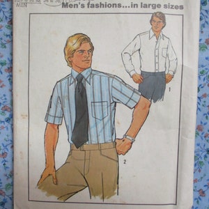 vintage 1970s Simplicity sewing pattern 7942 Mens shirt sizes 50-52-54-56