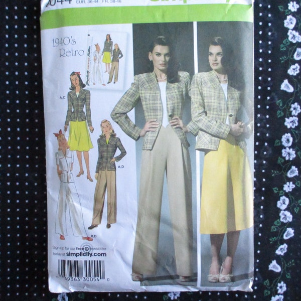 vintage reproduction 1940s Simplicity sewing pattern 4044 misses skirt pants and lined jacket sizes 10-18 UNCUT