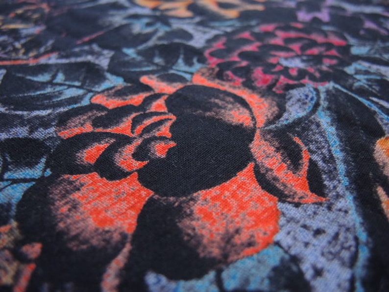 vintage 1980s T shirt fabric abstract urban abstract floral reversible slightly sheer