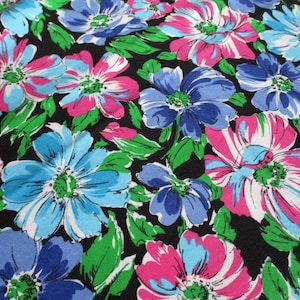 Vintage 1980s soft brushed cotton vibrant colorful floral flowers 42&quot; wide