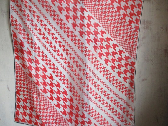 Vintage 1960s scarf silk and rayon white with red… - image 2
