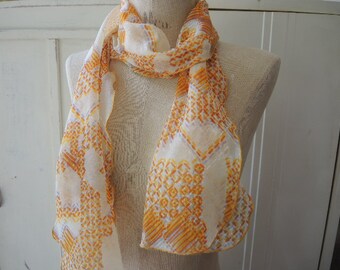 Vintage 1970s polyester scarf  slightly sheer  10 x 55  inches