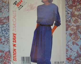 vintage jaren 80-naaipatroon McCalls Easy stitch n save 2234 gemiste jurk ONBESNEDEN maten 10-12-14