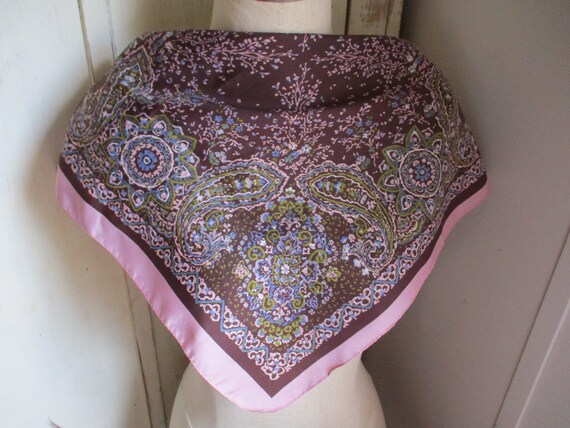 Vintage 1960s polyester  scarf made in Italy pink… - image 2