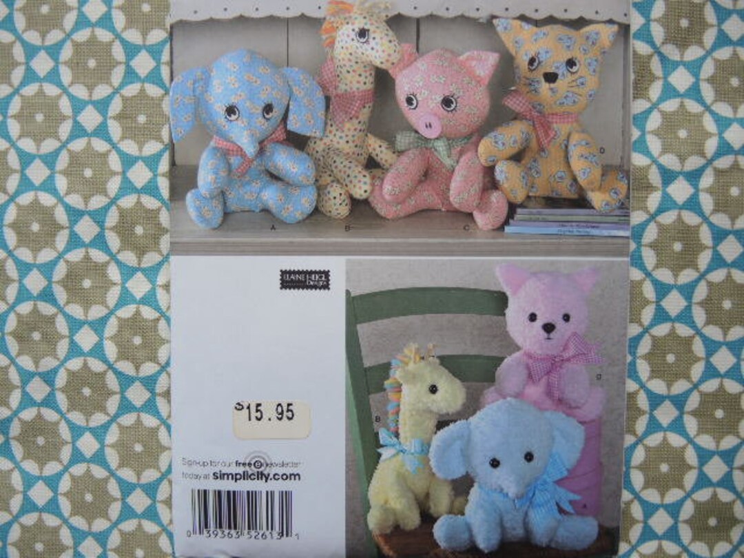 2000s Sewing Pattern Simplicity 2613 Stuffed Animals Elephant Giraffe ...