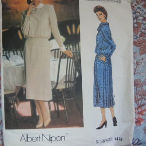 vintage 1980s Vogue sewing pattern American Designer Albert Nipon 1479 misses dress size 14 UNCUT