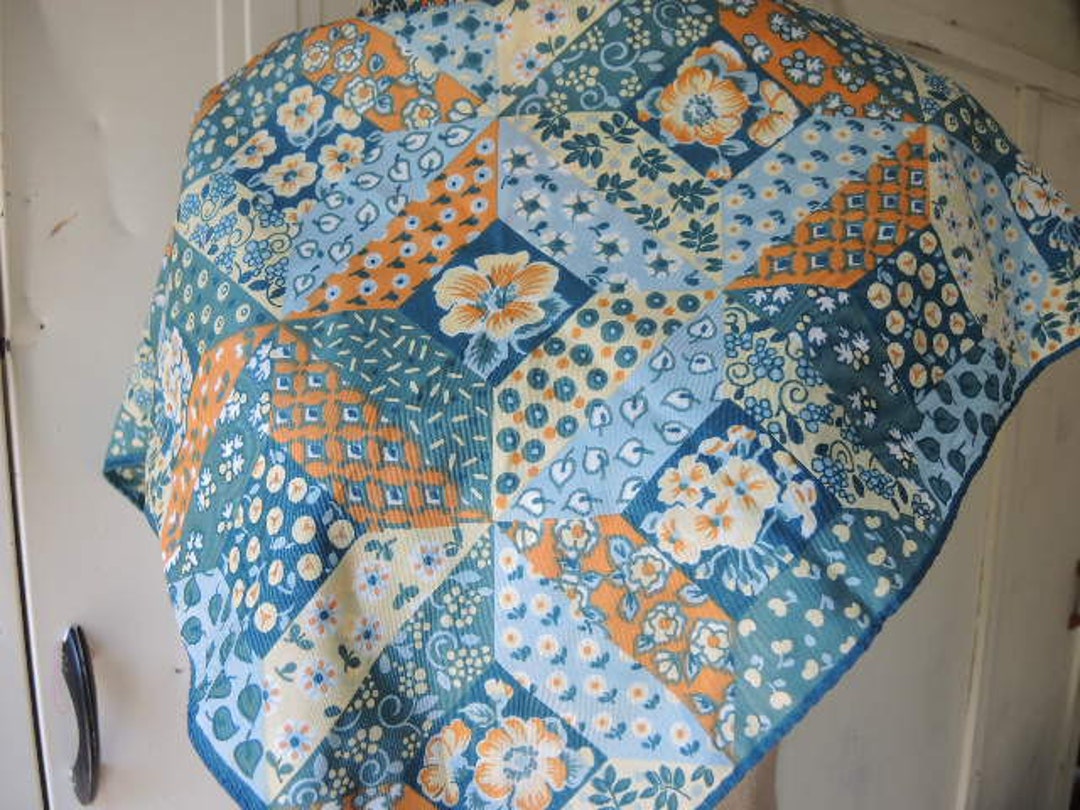 ヴィンテージ 1970年代 グレンテックス ナイロン スカーフ 花柄パッチ