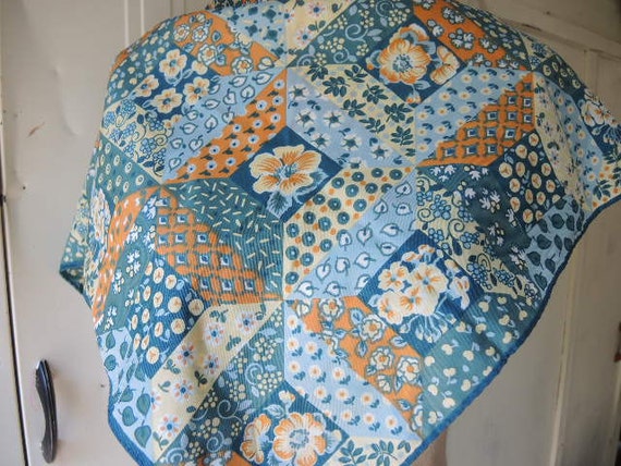 ヴィンテージ 1970年代 グレンテックス ナイロン スカーフ 花柄パッチ