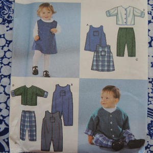 2000s sewing pattern Simplicity 9911 baby and  toddlers dress romper  pants and jacket  UNCUT sizes XXS-XS-S-M-L