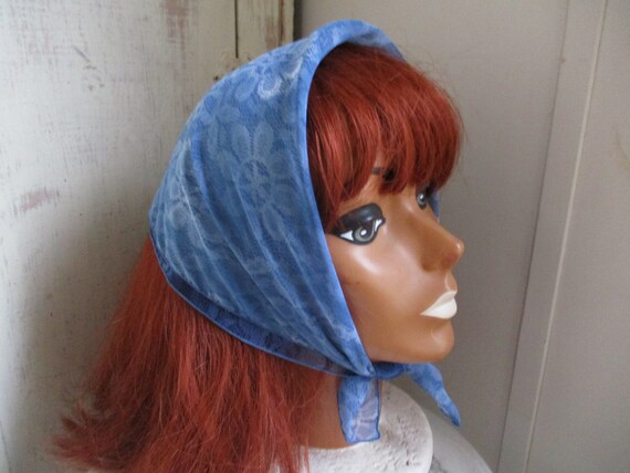 Vintage 1990s polyester scarf blue  sheer abstrac… - image 7