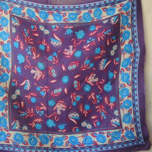 Vintage Glentex acrylic scarf abstract floral purple and blue 30 x 31 inches