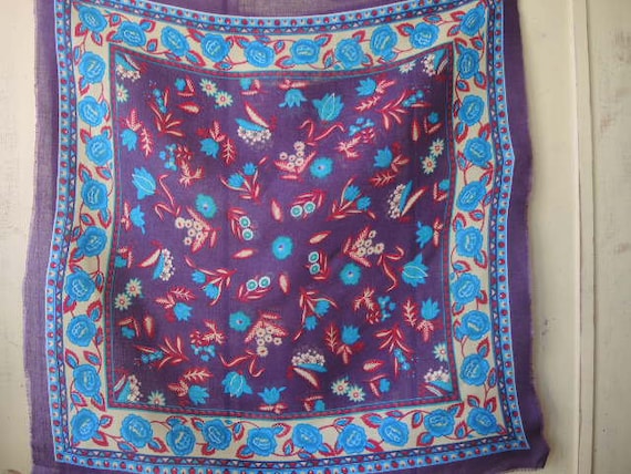 VINTAGE GLENTEX BANDANA & SCARF Vintage 1960s Glentex Silk Scarf–Purple Paisley Floral,Hand  main image 4
